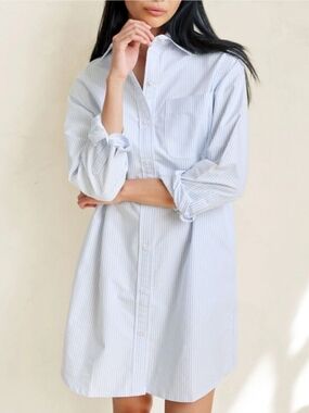 Province Of Canada Blue & White Striped Button Shirt Dress Size Small
